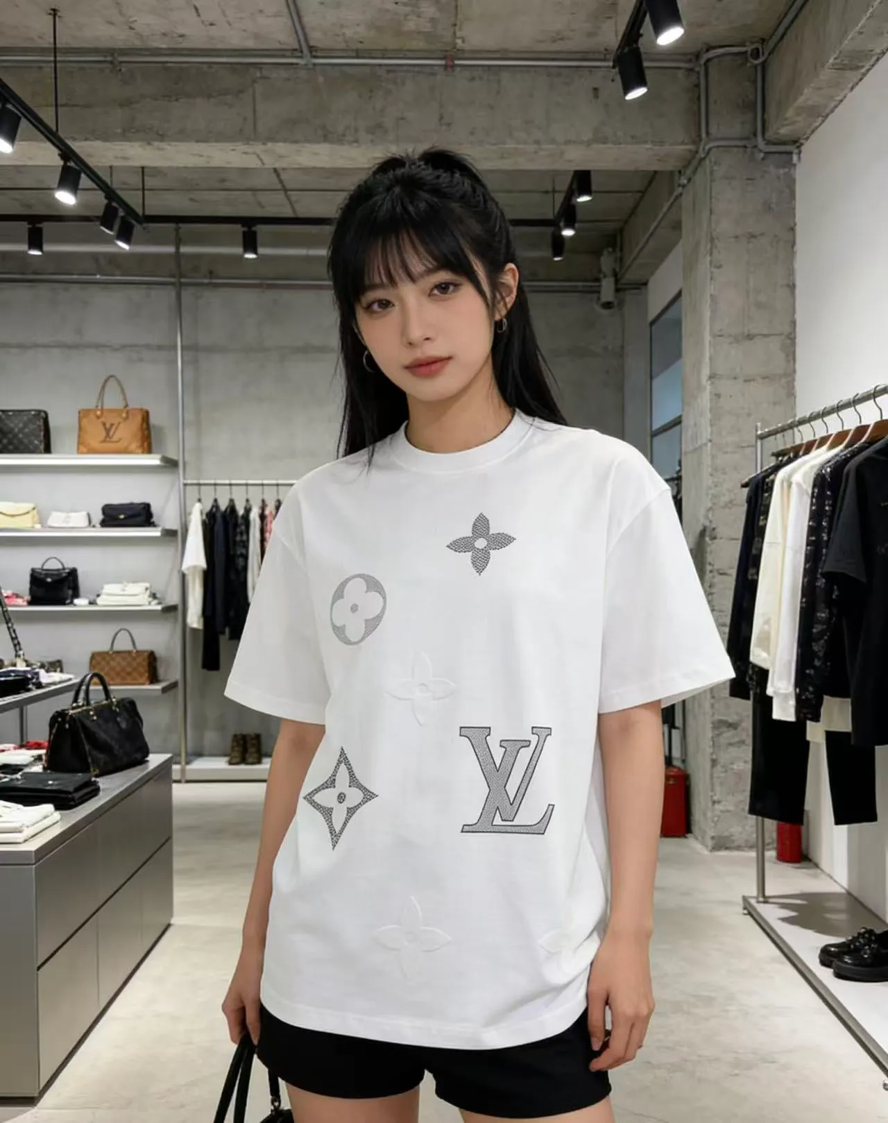 Louis Vuitton/Louis Vuitton flocked logo printed short sleeves